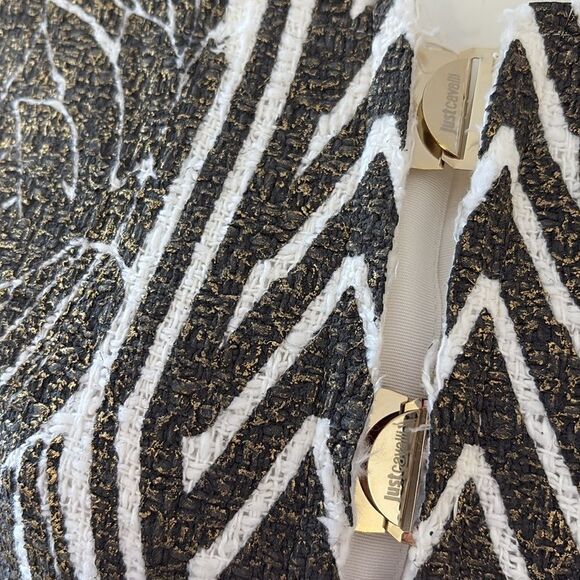 Vintage Just Cavalli Gold, Black & White 3/4 Sleeve Jacket w Ruffle Hem & Cuffs - Picture 4 of 10